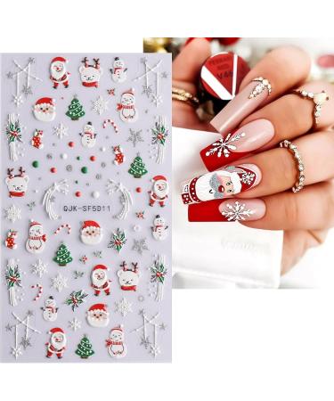 JMEOWIO 3D Embossed Christmas Glitter Nail Art Stickers Decals Self-Adhesive 5D Snowflake Xmas Winter Holiday Santa Cute Nail Supplies Nail Art Design Decoration Accessories 4 Sheets - Buy Online on SooperMarket.com