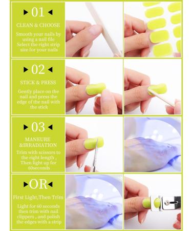 Kalolary 32PCS Cured Gel Nail Polish Strips Adhesive Full Wrap Gel Nail Art Sticker Waterproof Gel Nail Wrap Stickers with Nail File and Stick(UV/LED Lamp Required) (GreenYellow) - Buy Online on SooperMarket.com