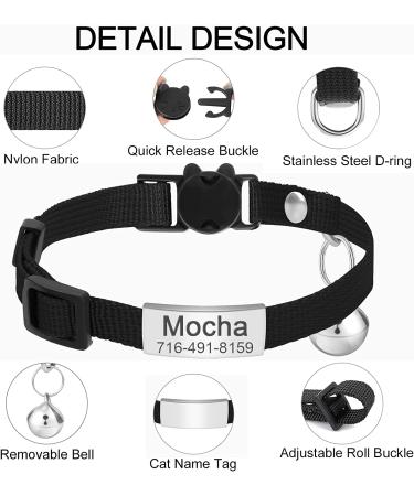 Personalized Breakaway Cat Collar with Engraved Name Tag - Adjustable Kitten Safety Collar with Bell - 7 Colors - Customizable up to 3 Lines of Text - Buy Online on SooperMarket.com