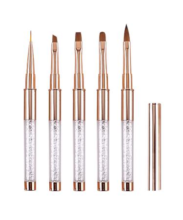 5 pieces nail brush with lid for gelail nail art nailart set Lea-shall thin/flat/round/angled/acrylic nail polish fine brush set uv nails gel detail nail design pen for professional beginners 5PCs rose gold brush set