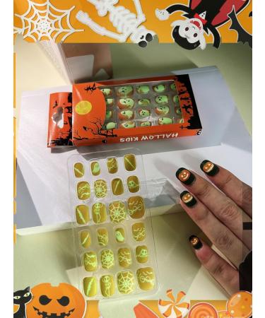 Halloween Luminous Press-On False Nails for Kids | 3 Boxes of Themed Fake Nails with Adhesive Tabs | Short Full Cover Nail Art Decoration - Buy Online on SooperMarket.com