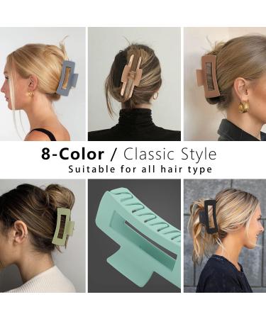 HQ-SITE 8 Pack Large Rectangle Hair Claw Clips - Strong Hold Matte Square Clips for Women - Non-slip Big Jaw Clips - Neutral Colors - 4.1 Inches - Buy Online on SooperMarket.com