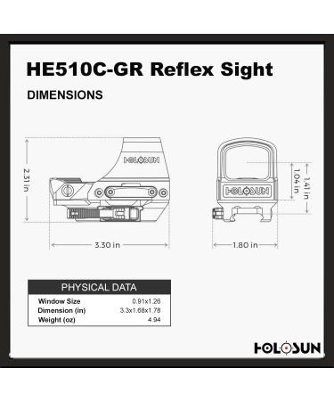 Holosun HE510C-GR Open Reflex Optical Sight | Super Green LED | 2 MOA Dot 65 MOA Circle - Buy Online on SooperMarket.com