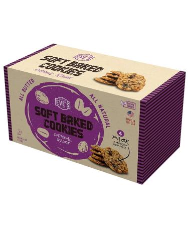 Eve's Bakery Soft Baked Cookies Non-GMO Snacks All-Natural Ingredients 4 packs of 2 cookies Portion Wrapped for Maximum Freshness Oatmeal Raisin