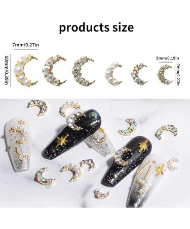 RUNRAYAY 60Pcs 3D Moon Nail Art Charms Colorful & Pearl & Crystal Elegant Nail Studs Diamonds for Nail Accessories Nail Jewelry Decoration for DIY Crafts Nail Decor - Buy Online on SooperMarket.com