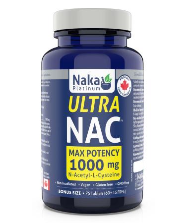 Naka Platinum Ultra NAC Max potency 1000mg (N-Acetyl-L-Cysteine) Made in Canada (75 Count (Pack of 1))