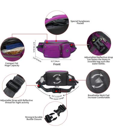 TUDEC 4-in-1 Hands-Free Dog Leash & Waist Bag - 5.8ft Zero Shock Bungee Car Seat Buckle & Reflective Threading - Ybgs Purple Bag + Black Leash | International Shipping - Buy Online on SooperMarket.com