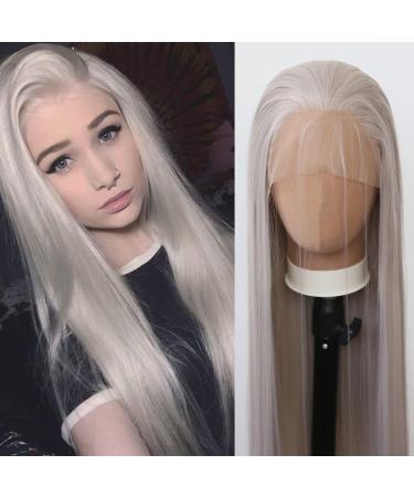 Towarm Silver Grey Wig Long Straight Ash Blonde Synthetic Lace Front Wigs Pre Plucked Natural Hairline with Baby Hair for Black Women Light Grey Heat Resistant Fiber Hair Cosplay Daily Wear Wig (Grey)