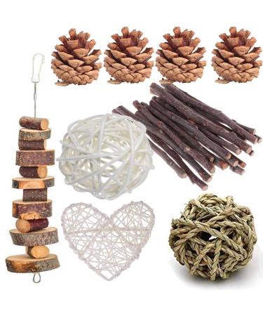 Hamster and Rabbit Chew Toys, Pet Bunny Tooth Chew Toys accessories ,Organic Natural Apple Wood Grass Cake Ideal for , Chinchilla, Guinea Pigs, Rat Teeth Grinding, Bird Exercise Molar &Juguete conejito hmster 13PCS