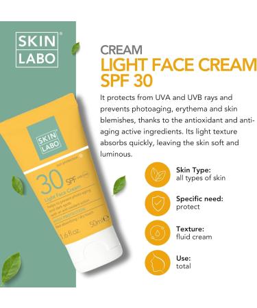 SkinLabo - Face Cream SPF 30 Protects from UVA and UVB Rays Prevents Photoaging and Dark Spots Antioxidant Action with Hyaluronic Acid Ethyl-Ascorbic Acid - 50 ml - Buy Online on SooperMarket.com