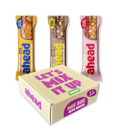 AHEAD Bar Sample Pack Vegan 12x Keto Bars with no added sugar max. 1.7g sugar per chocolate bar 3x4