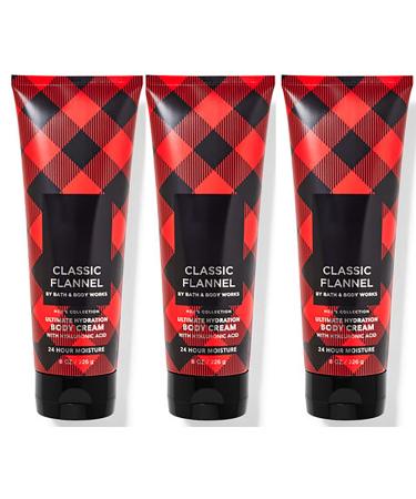 Bath and Body Works For Men Signature Hyaluronic Acid Ultra Shea Body Cream 8 fl oz Pack Of 3 (Classic Flannel)