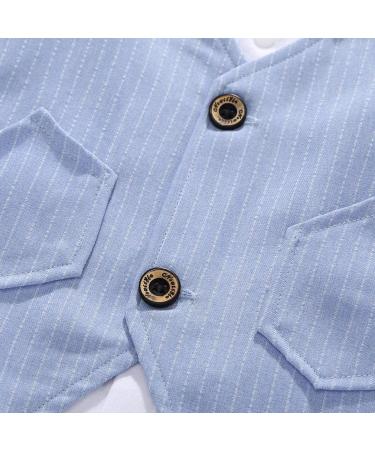 AmzBarley Baby Boys Gentleman Outfit Suit | Dress Shirt Pants Vest Bowtie Tuxedo Rompers | Blue | 1-2 Years - Buy Online on SooperMarket.com