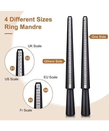 11-Piece US UK Ring Mandrel Set with Sizer Gauge, Hammer, Adjuster & Polishing Tools - Black - Buy Online on SooperMarket.com