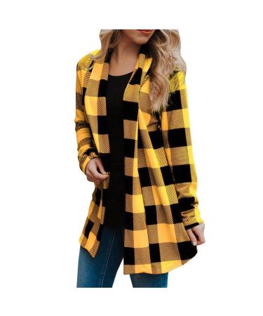 Long Shirt Outerwear Top Thin Warm Knitted Coat Women's Blouse V-Neck Shirt Tunic Long Women's Tunic Women's Shirt Casual Checked Shirt Women's Winter Chunky Knit Jacket C-yellow S