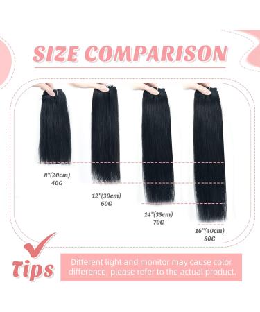 Vlasy 14 Inch Black Clip in Human Hair Extensions - Seamless Natural Hair, Straight Thick Weft - 7 Pieces 70g - Real Human Hair Extensions for Women - Buy Online on SooperMarket.com