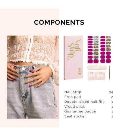 NAILOG Semi Cured Gel Nail Strips 34 pcs Salon-Quality Gel Nail Stickers Long Lasting Nail Wraps for Women with Soft Gel Finish Retro Jungle - Buy Online on SooperMarket.com