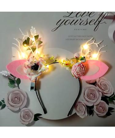 Deer Elk Antler Flower LED Headband Glowing Butterfly Rabbit Bow Light up Hair Hoop Floral Reindeer Cat Ears Hair Band for Women Girls Christmas Party (Yellow) - Buy Online on SooperMarket.com