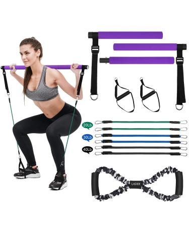 LADER Pilates Bar Kit with Resistance Band, Portable Resistance Band and Toning Bar Yoga Pilates Equipment Exercise Stick 8 Shape Body Shaping Resime Bar, Adjustive 20lb 30lb 40lb Resistance Band