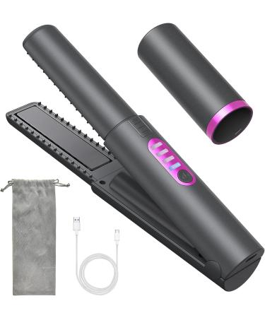 OBEST Cordless Hair Straighteners Curler 2 in 1 Mini Portable Travel Wireless Flat Iron Fast Heat Up Anti-Scald 3-Level Straightener for Swift Smooth and Glossy Hair Type-C Rechargeable (Grey) Gray