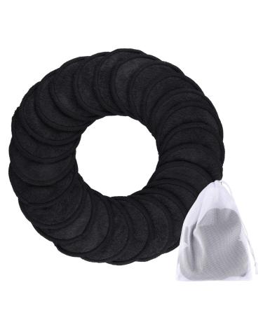 SIQUK 24 Pieces Reusable Cotton Rounds Black Makeup Remover Pads Layers Washable Organic Bamboo Cleansing Cloth Pads with Laundry Bag for Eye Makeup Remove Face Wipe