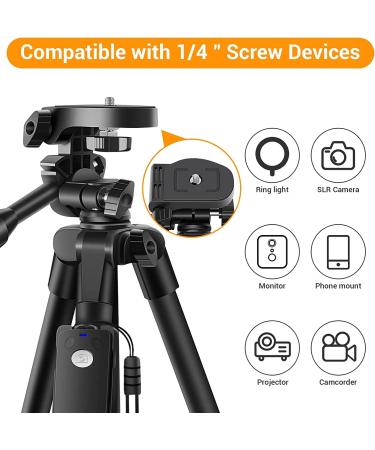 Professional 60 Camera Tripod with Phone Mount & Remote | Aluminum Portable Stand with Travel Bag | Compatible with Phone, Camera, Projector, DSLR | 5-Section Tripod - Buy Online on SooperMarket.com