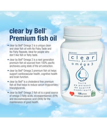 clear by Bell Omega 3 - Pure Premium Fish Oil for Men and Women - Cholesterol Free - Low Repeat and Smell - 120 Softgels 120 count (Pack of 1) - Buy Online on SooperMarket.com