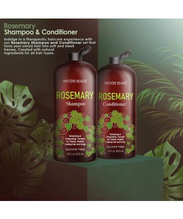Mystere Beaute Rosemary Shampoo and Conditioner Set - Promotes Hair Growth & Scalp Health - Volumizing Formula - Sulfate & Paraben Free - 16 fl oz each - Buy Online on SooperMarket.com