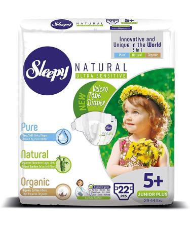 SOHO | Sleepy Natural Baby Diapers, Made from Organic Cotton and Bamboo Extract, Ultimate Comfort and Dryness, Disposable Diapers Snuggle Diaper (Size 5 +)