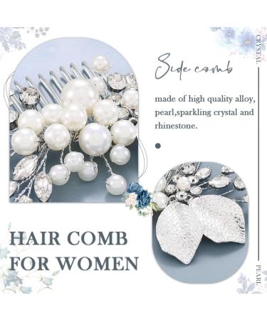 Handcess Bridal Pearls Hair Comb Splitter Rhinestone Flowers Hairpieces Crystal Bridal Side Combs Leaf Wedding Hair Accessories for Women and Girls - Buy Online on SooperMarket.com