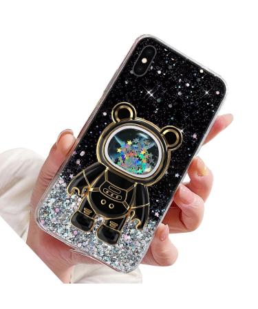 Rnrieyta Magon B r Astronaut Stander Shell Glitzer for iPhone Xs Max Cute girls thin crystal protective cover Treisand bling transparent case bumper with astronaut holder kickstand black iphone xs max black