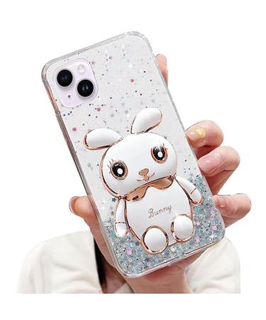 Tivenfezk nadoli for iPhone 14 hare hidden stand shell caricature glitter rabbits stand soft silicone bling cell phone case transparent protective cover iphone 14 clear