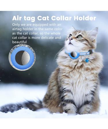 Reflective Airtag Cat Collar with Bell | Waterproof Holder | Breakaway Safety Buckle | 3/8 Width | Compatible with Apple Airtag - Blue - Buy Online on SooperMarket.com