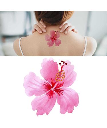 Wild Plant 6 Sheets Temporary Tattoos for Men Adults Wildflower Hibiscus Pink Flower in a Watercolor Style Isolated Full Name of The Temporary tattoo for Women Neck Arm Chest for Woman
