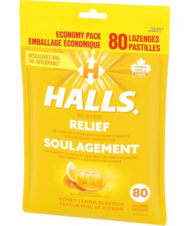 HALLS Honey Lemon Flavour Cough Drops Throat Lozenges Sore Throat Relief Mentho-Lyptus 80 Lozenges Honey Lemon Drops - Buy Online on SooperMarket.com
