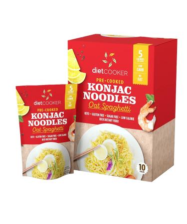 (Pack of 10) DIET COOKER Premium Konjac Noodles, Shirataki Noodle, Keto & Vegan Friendly, 9.52 oz, Odor Free, Low Calorie Pasta, Zero Net Carbs, Healthy Diet Food - Oat Spaghetti