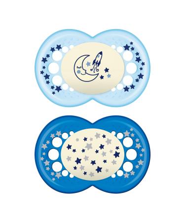 Mam Baby Products Mam Night Glow in the Dark Silicone Pacifier Boy 6 Plus Months 2-Count
