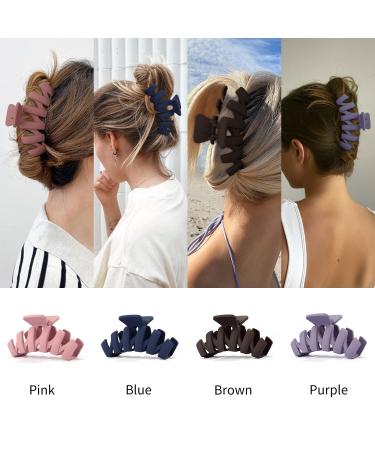 SuPoo 4pcs Large Claw Hair Clips for Thick Hair - Strong Hold Matte Jumbo Jaw Clip Set for Women - Ideal Hair Accessories - Gifts - Brown, Blue, Purple, Pink - Buy Online on SooperMarket.com