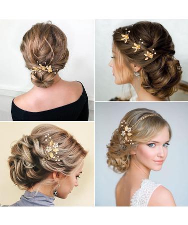 Gold Leaf Wedding Hair Pins with Pearls & Crystals - Bridal Hair Accessories - Buy Online on SooperMarket.com