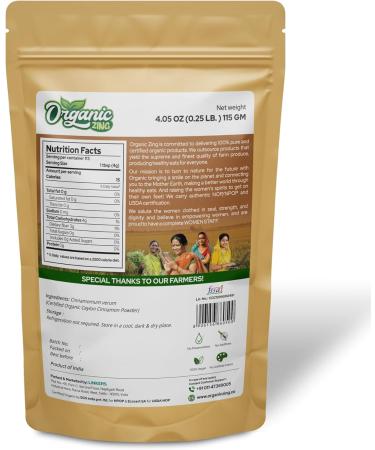 Organic Zing Cinnamon Powder | Pure and Natural | No Additives or Preservatives | Dal Cheeni Powder | Natural and 100% Pure | Packed and Produced in India - 115 gm (4 oz) Pack of 1 115 Gram ( 4.05 Ounce Pack of 1 ) - Buy Online on SooperMarket.com