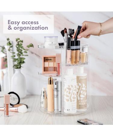 360 Rotating Makeup Organizer - Adjustable Height, Fully Rotatable - Ideal Cosmetic Storage for Bedroom Dresser or Vanity Countertop (Clear) - Buy Online on SooperMarket.com