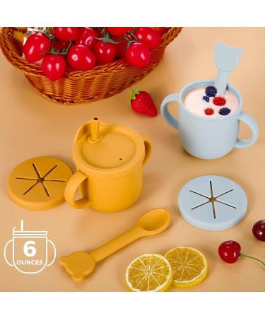 CHENGU Silicone Snack Cup | Spill Proof Food Container for Toddler Baby | Teether Straw & Spoon | 9 Ounce (Yellow) - Buy Online on SooperMarket.com