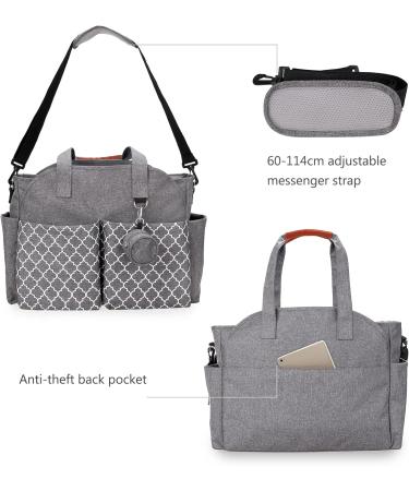 SONARIN Multi-Function Waterproof Baby Changing Tote Bag - Grey | Large Capacity Diaper Bag with Pacifier Holder and Travel Satchel Messenger Bag - Buy Online on SooperMarket.com