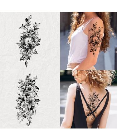 Large Black Flower & Butterfly Temporary Tattoos for Women - 10 Sheets - Buy Online on SooperMarket.com