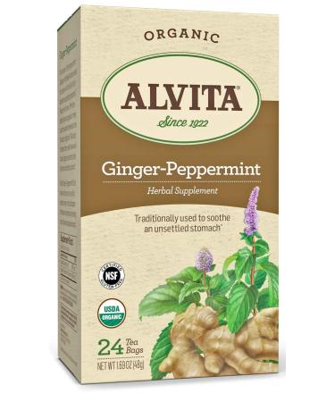 Alvita Organic Ginger-Peppermint Herbal Tea - Made with Premium Quality Organic Ginger Root And Peppermint Leaves, And Spicy Flavor and Pleasant Aroma, 24 Tea Bags