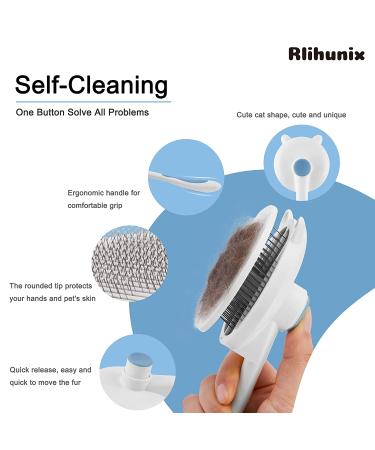 Rlihunix Self Cleaning Slicker Brush | Dog & Cat Grooming | Shedding & Mats Removal | Short & Long Hair | Blue - Buy Online on SooperMarket.com