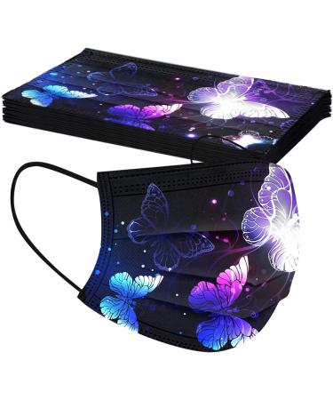50Pc Disposable Black Face Masks with Colorful Butterfly Prints for Adults - 3-Ply Breathable Filter Protection in Multicolor - Buy Online on SooperMarket.com
