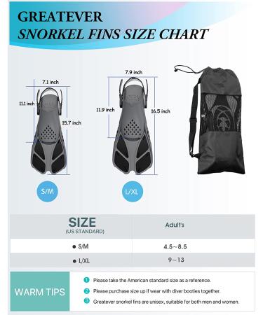 Greatever Adjustable Snorkel Fins - Open Heel Swim Flippers for Snorkeling & Diving - Black L/XL (US Size 9-13) - Buy Online on SooperMarket.com