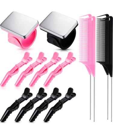 14 Pcs Hair Braiding Tool 2 Pieces Magnetic Pin Wristbandand 4 Pcs Braiding Comb for Parting with 8 Pcs Wide Teeth Alligator Sectioning Hair Clip for Hair Braid Tool Braid Maker (Black, Pink)