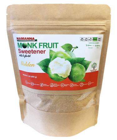 NAMANNA Monk Fruit Sweetener - 1:1 Brown Sugar Substitute, Keto, Sugar Free, Non GMO, Kosher, Gluten Free, Golden with Erythritol, Granulated, 1 lb